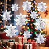 Benbilry 3D Hanging Snowflake Decorations for Christmas Tree, 24pcs 3 Size Winter Wonderland Decorations for Frozen Birthday Party, Christmas Home Decor - Iridescent