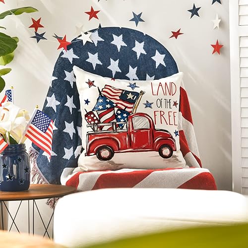 Miniatura 4 de AVOIN colorlife Juego de 4 fundas de almohada patrióticas a rayas del 4 de julio, 18 x 18 pulgadas, Día de los Caídos de la Independencia, bandera