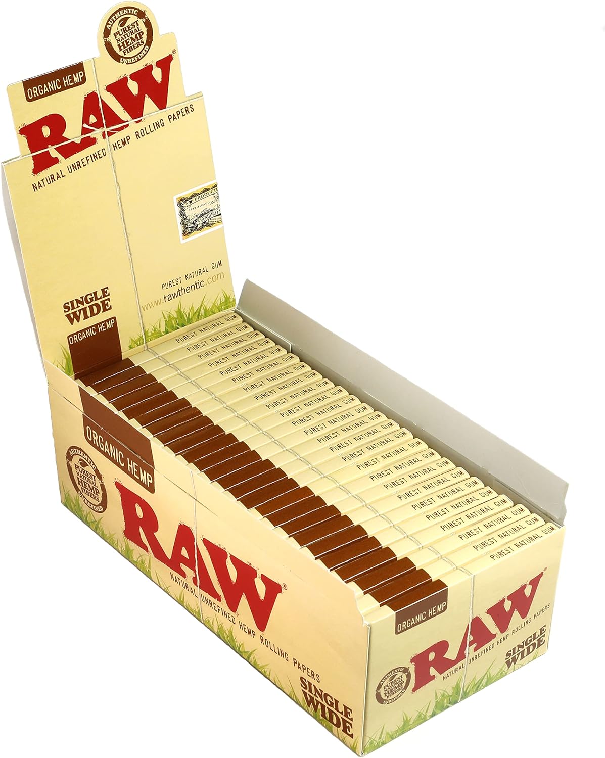 RAW Organic Natural Unrefined Rolling Paper 70mm Single Wide (50 Pack Box)