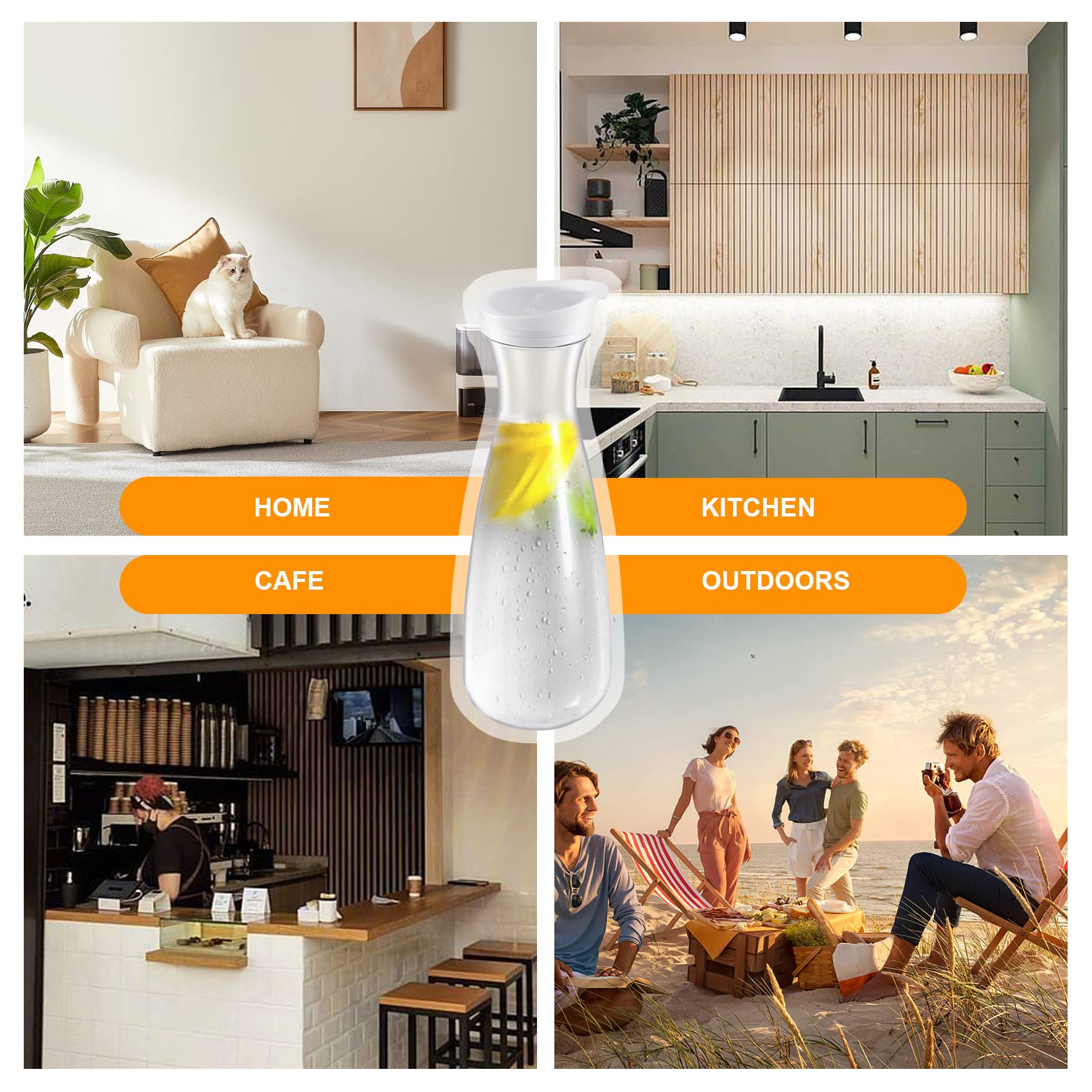 2 StüCke 1.6L Kunststoff Wasser Karaffen mit WeißEn Flip Tab Deckeln - Lebensmittelechte und Recycelbare Bruchsichere KrüGe - Saftglas