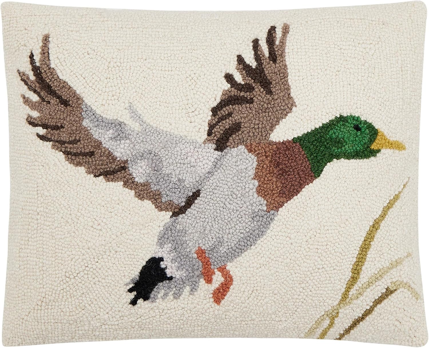 Camp Wandawega Mallard Wool Hook Throw Pillow, Vintage Lodge Decorative Pillow, Oblong 16x20