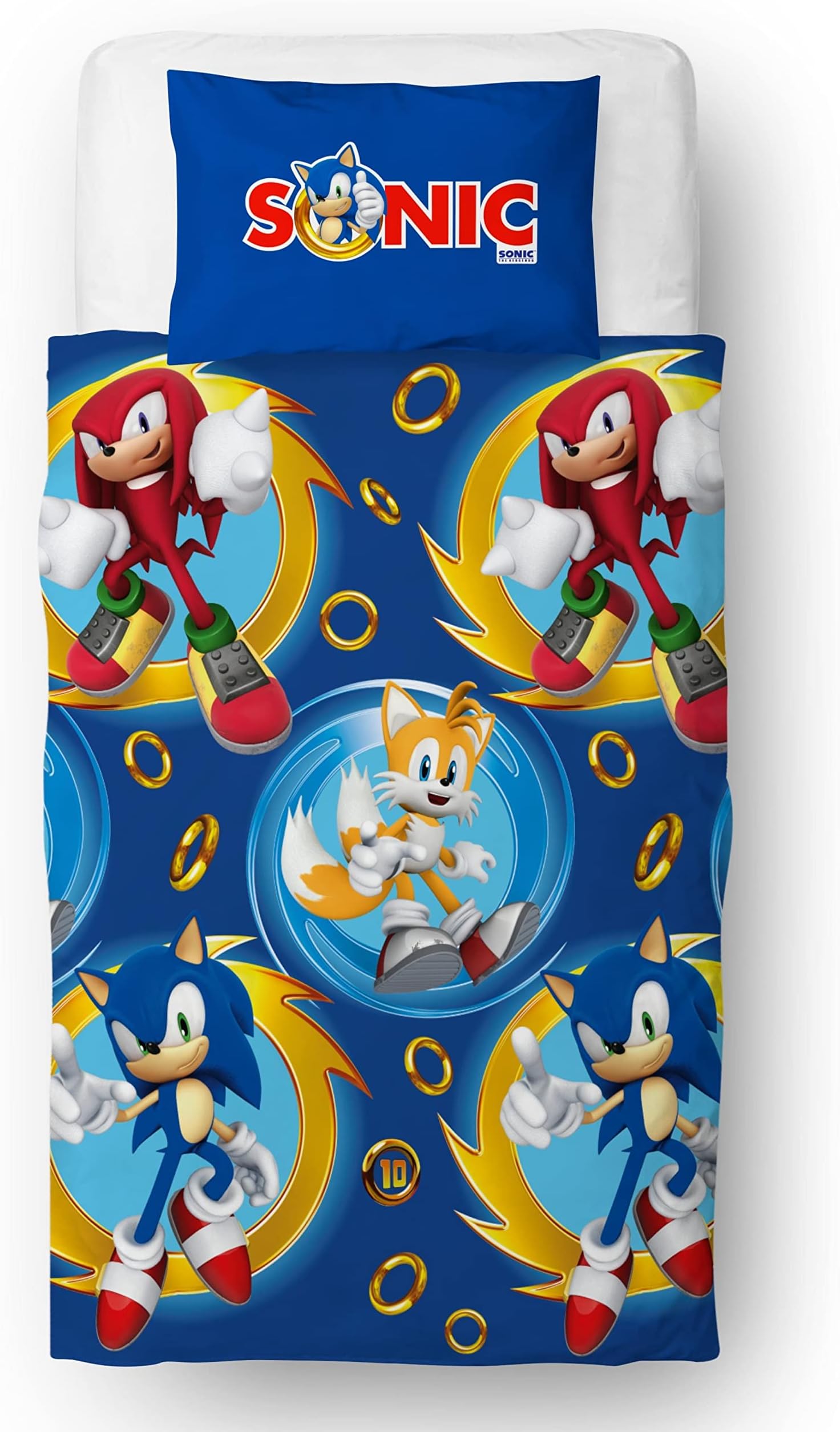 Character World Sonic The Hedgehog Official Speed Design Single Duvet Cover Set | Reversible 2 Sided Bedding Including Matching Pillow Case, Blue