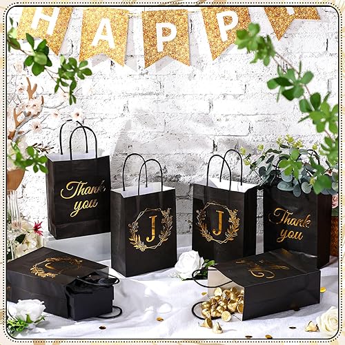Miniatura 2 de Zhanmai Paquete de 30 bolsas de regalo de papel de agradecimiento con letra inicial de la A a la Z, a granel con asa para invitados, bodas,