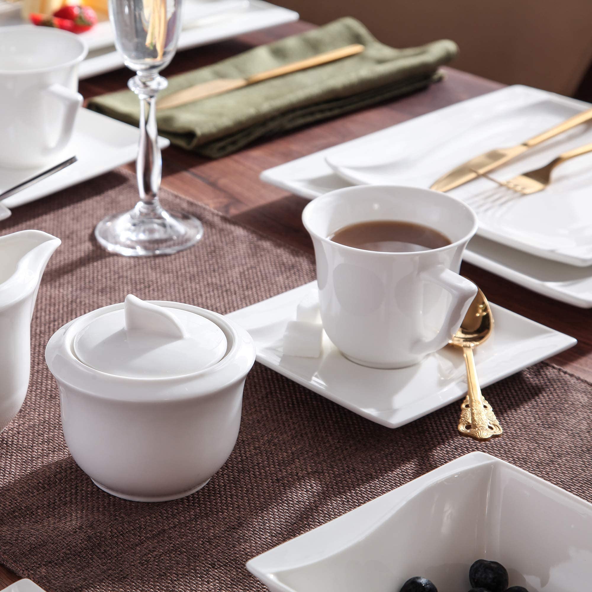 MALACASA, Serie Carina, Zuccheriera e Bricco per Latte 3 Pezzi in Porcellana, Bianco Avorio Cina Ceramica Bianca Panna Set da Tavola (2 Pezzi con Il Coperchio)