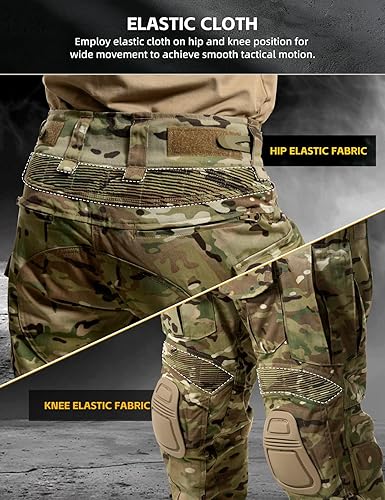Vista 22 de IDOGEAR Pantalones de combate G3 para hombre con rodilleras, pantalones de camuflaje múltiple Airsoft Caza Paintball Pantalones tácticos al aire