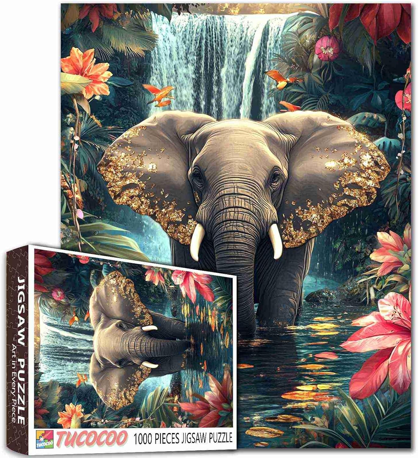 1000 Piece Elephant in the Water Jigsaw Puzzles for Adults Jungle Animal Puzzles Colorful Puzzle Challenging Family Activity Games Colorful DIY Craft Puzzle for Home Decor Gifts 27x20 Inches