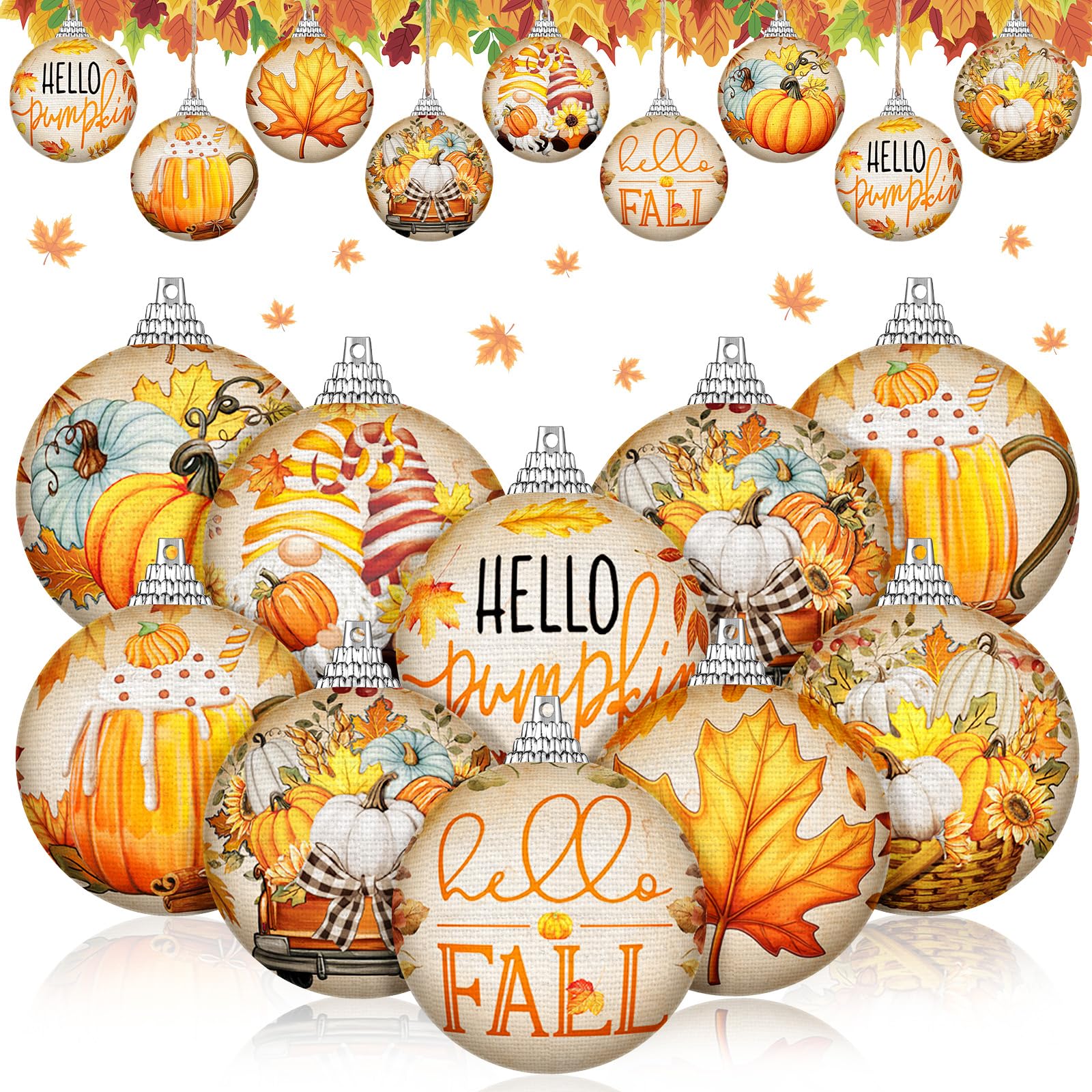 Décorations d'automne suspendues pour Thanksgiving : lot de 16 boules feuille d'érable et citrouille