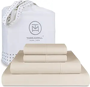 Threadmill Supima Cotton Sheets, 1000tc Luxury Soft King Sheets, 4 Pc Beige Set,tia Yield Hotel Quality with Deep Pocket Elastic Fitted