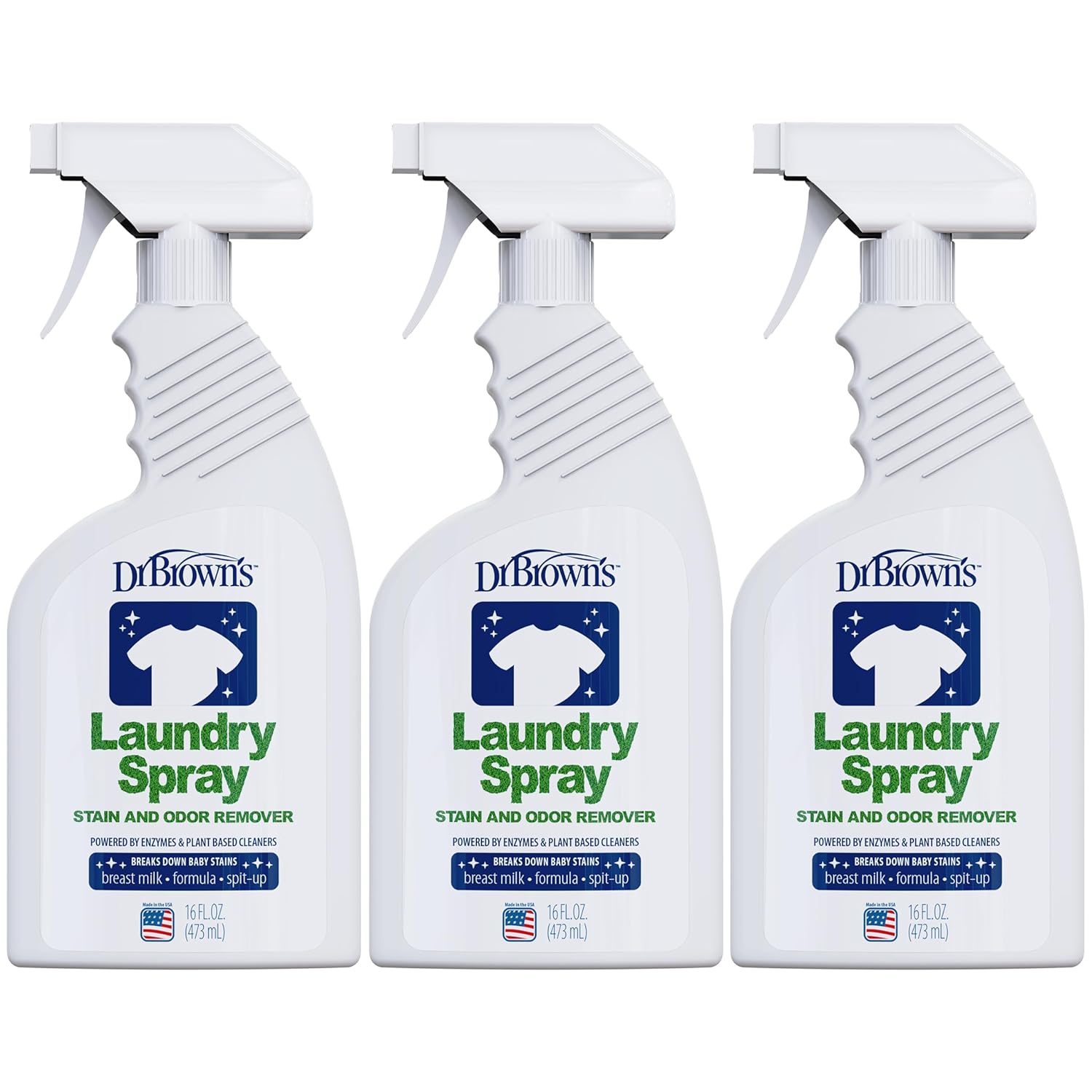 Dr. Brown's Laundry Spray Stain and Odor Remover for Baby Clothes, Hypoallergenic, Fragrance-Free, 16 fl oz, 3-Pack