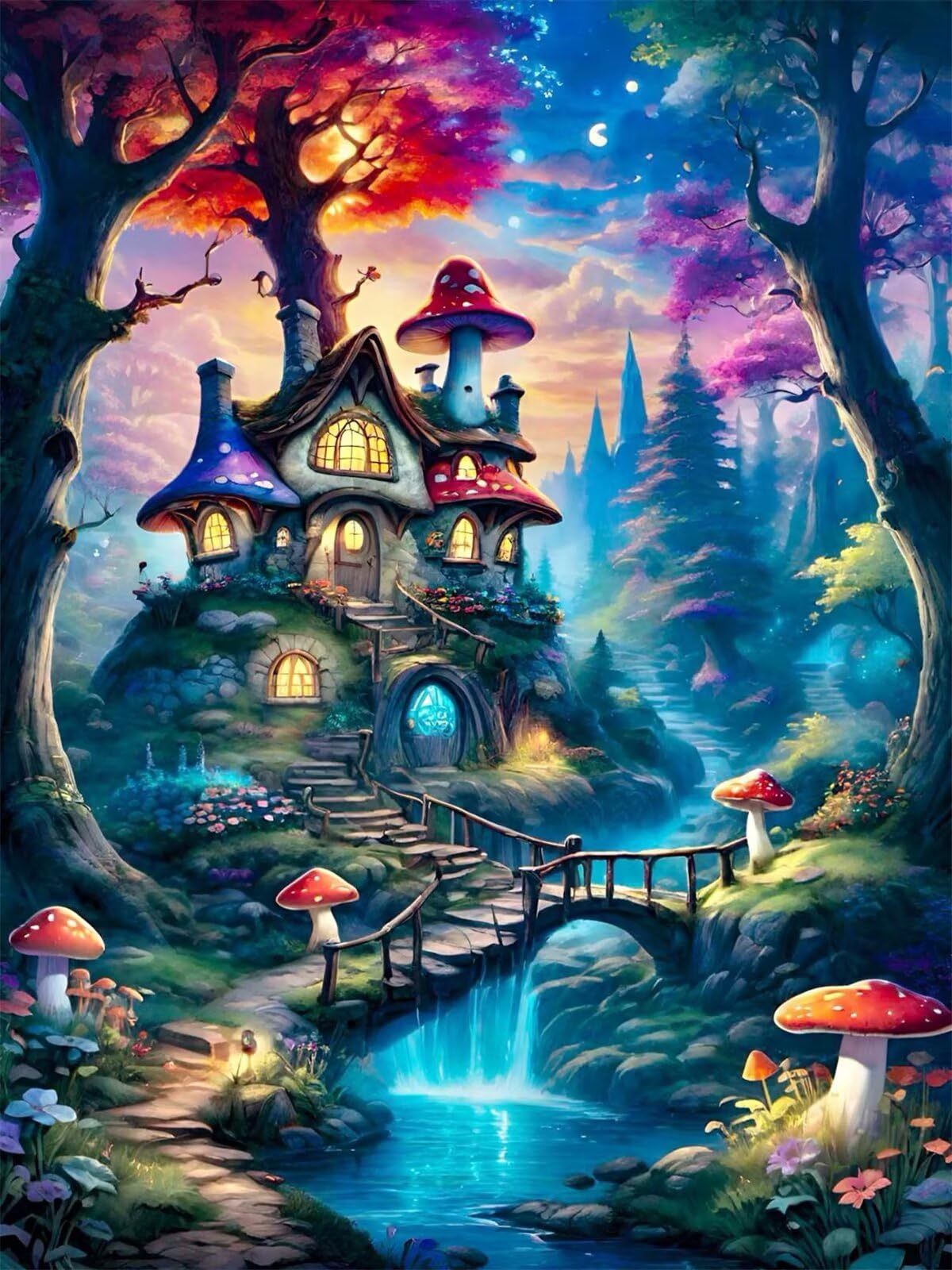 Fantasie Pilzlandschaft Jigsaw Puzzle 1000 Teile für Erwachsene - Kniffliges Kunstmotive Denkspiel, Beruhigendes Hobby & Elegante Raumdeko (75x50 cm)