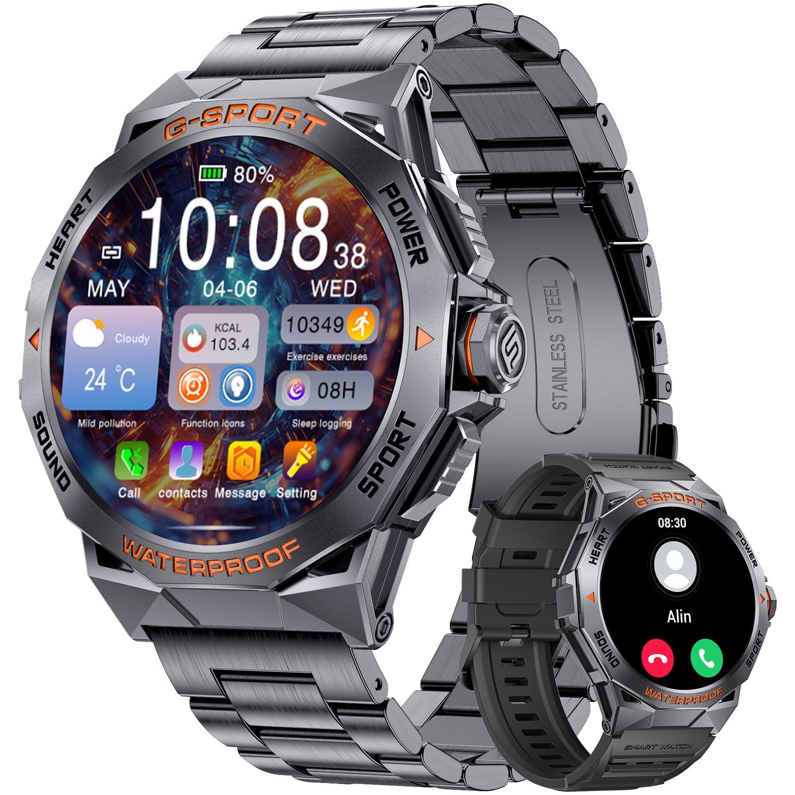 LIGE Reloj Inteligente Hombre Militar con Llamadas Bluetooth, Smartwatch Hombre Impermeable IP68 con 110+ Deportivos, Smart Watch Notificaciones de Mensajes/Podómetro para Android/iOS 2025