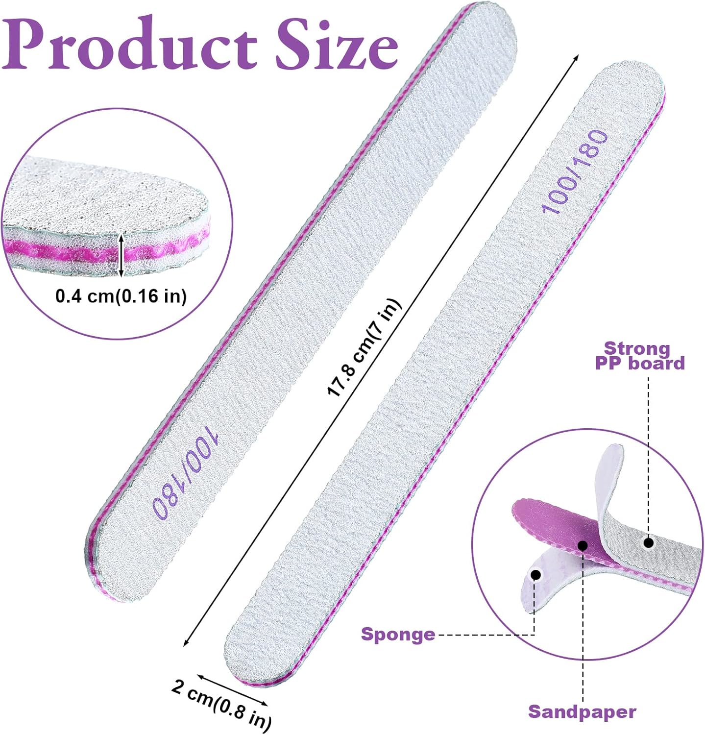 200 Pcs Nail Files 100/180 Grit Double Sides Emery Boards Reusable Nail Files for Acrylic Fingernails Professional Manicure Tools for Natural Acrylic Fingernail Home and Salon Supplies