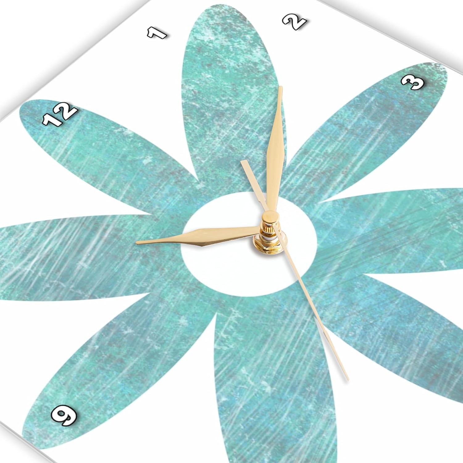 3dRose DPP_51413_1 Teal Blue Grunge Flower Floral Art Wall Clock, 10 by 10"