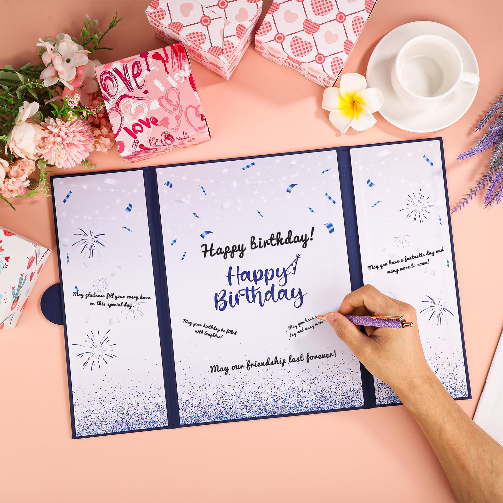 Großes Gästebuch Zum Geburtstag – 30,6x23 Cm, Mit Perlglanzpapier, Für Unterschriften & Grüße (Typ B)