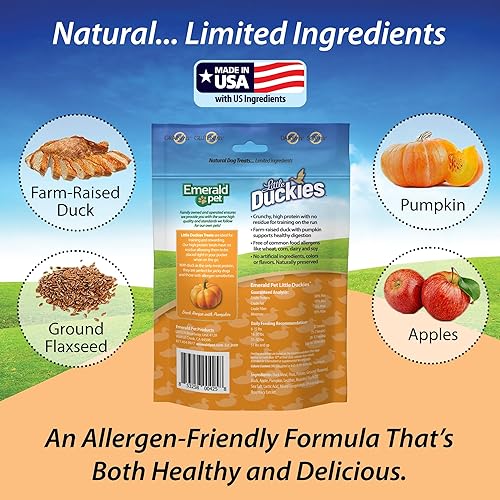 Miniatura 4 de Emerald Pet Little Duckies Duck Dog Treats - Golosinas naturales crujientes y sabrosas para perros, hechas con carne de pato asada rica en