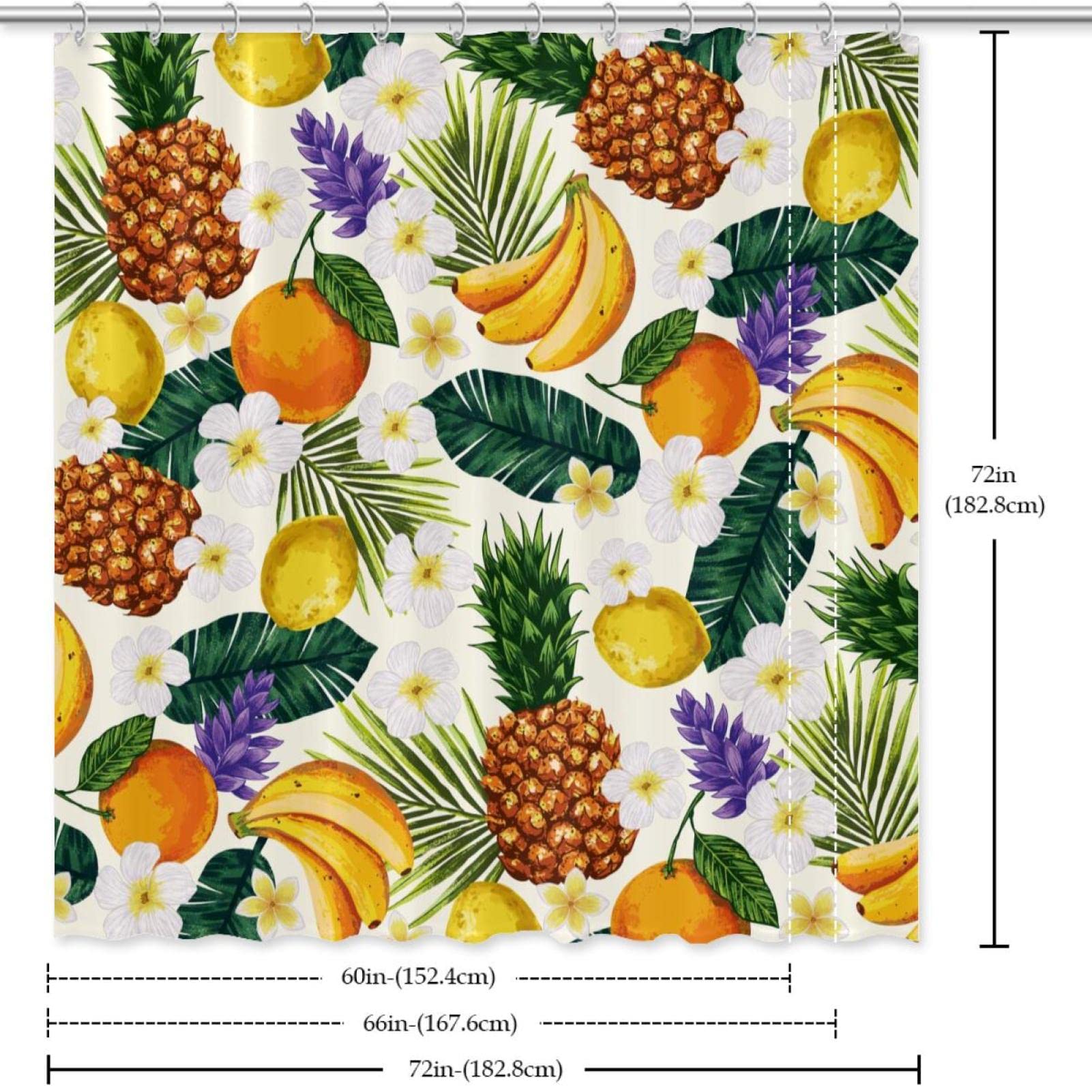 Tenda Da Doccia Con Ananas Stampa Acquerello, 180x180 Cm, In Poliestere, Con 12 Ganci Inclusi – Verde E Giallo