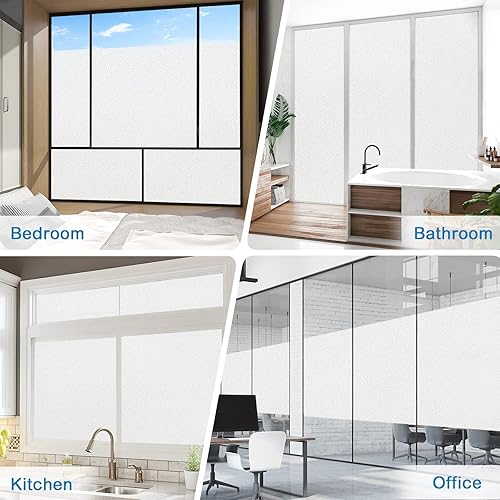 Miniatura 5 de Coavas Película de privacidad para ventana, vidrio esmerilado, película de teñido de ventana con bloqueo de calor, para el hogar, no adhesiva,