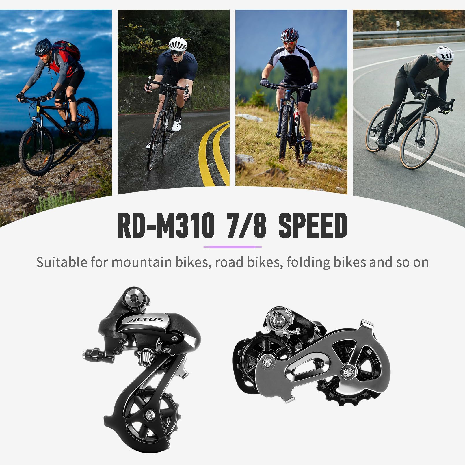 THALOUS Deragliatore Posteriore Per Bici 7/8 Velocità | Modello RD-M310 E TX800 | Adatto Per MTB E City Bike | Materiale Acciaio Robusto