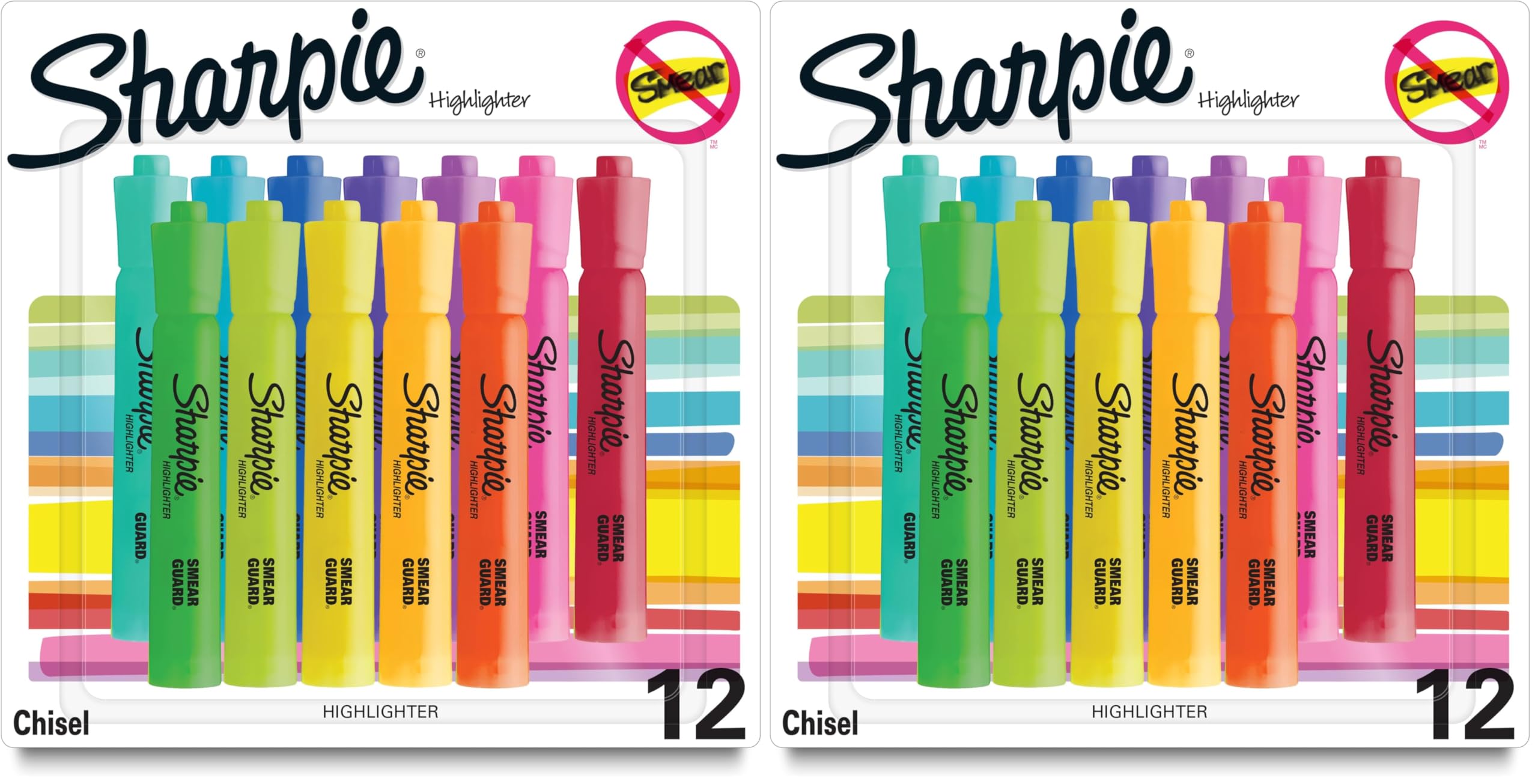 SHARPIE Tank Highlighters Chisel Tip Assorted Fluorescent Colors 12 Count Pack of 2 | Bulk Pack Value Pack Smooth Ink Flow - main product image