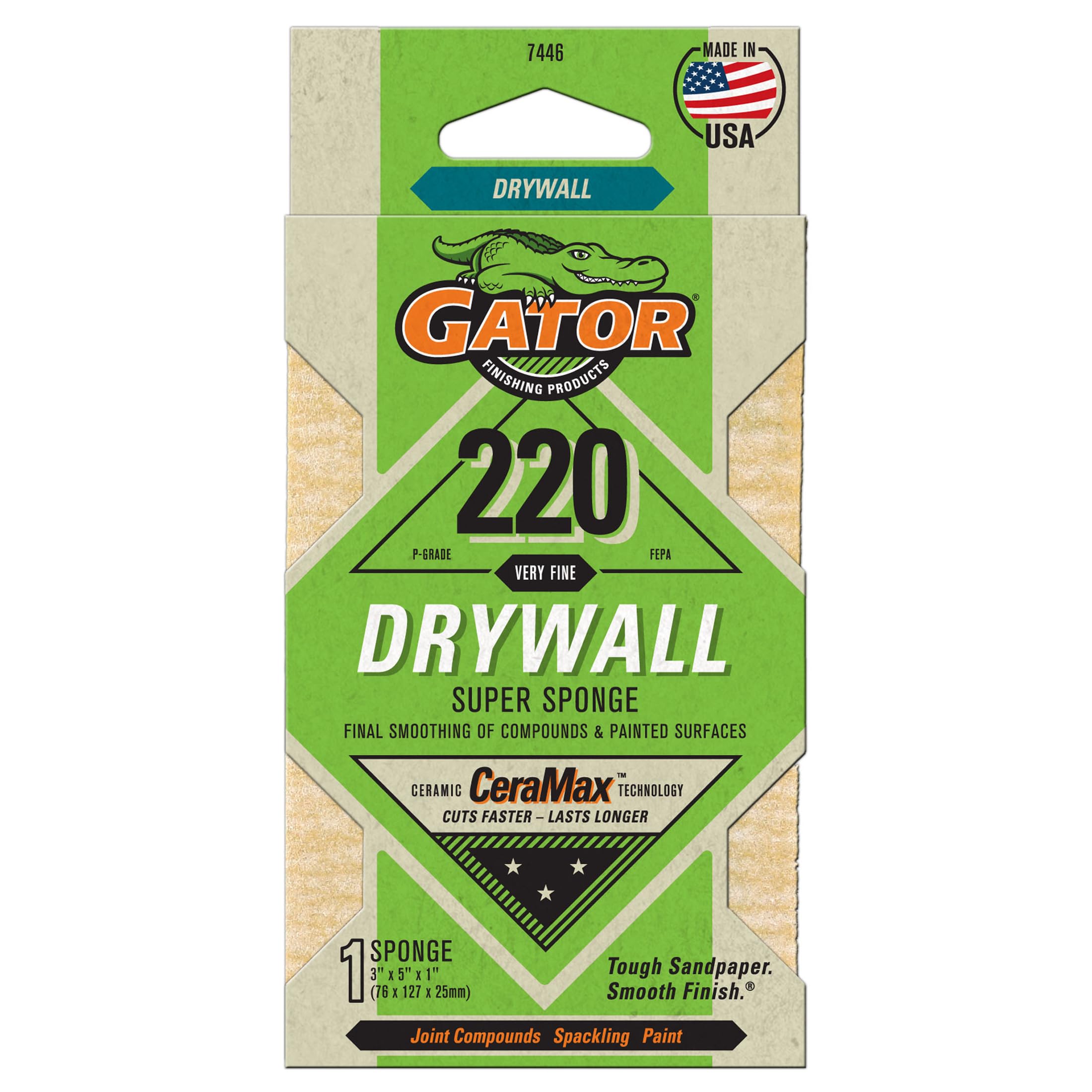 Gator 7446 Very Fine 220-Grit Drywall Sanding Super Sponge, 3 x 5 x 1 Inch