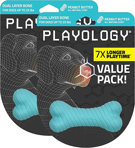 Playology Dog Toys - Juguete masticable de hueso de doble capa | Juguetes de goma para perros pequeños, paquete económico de 2 unidades | Huesos de