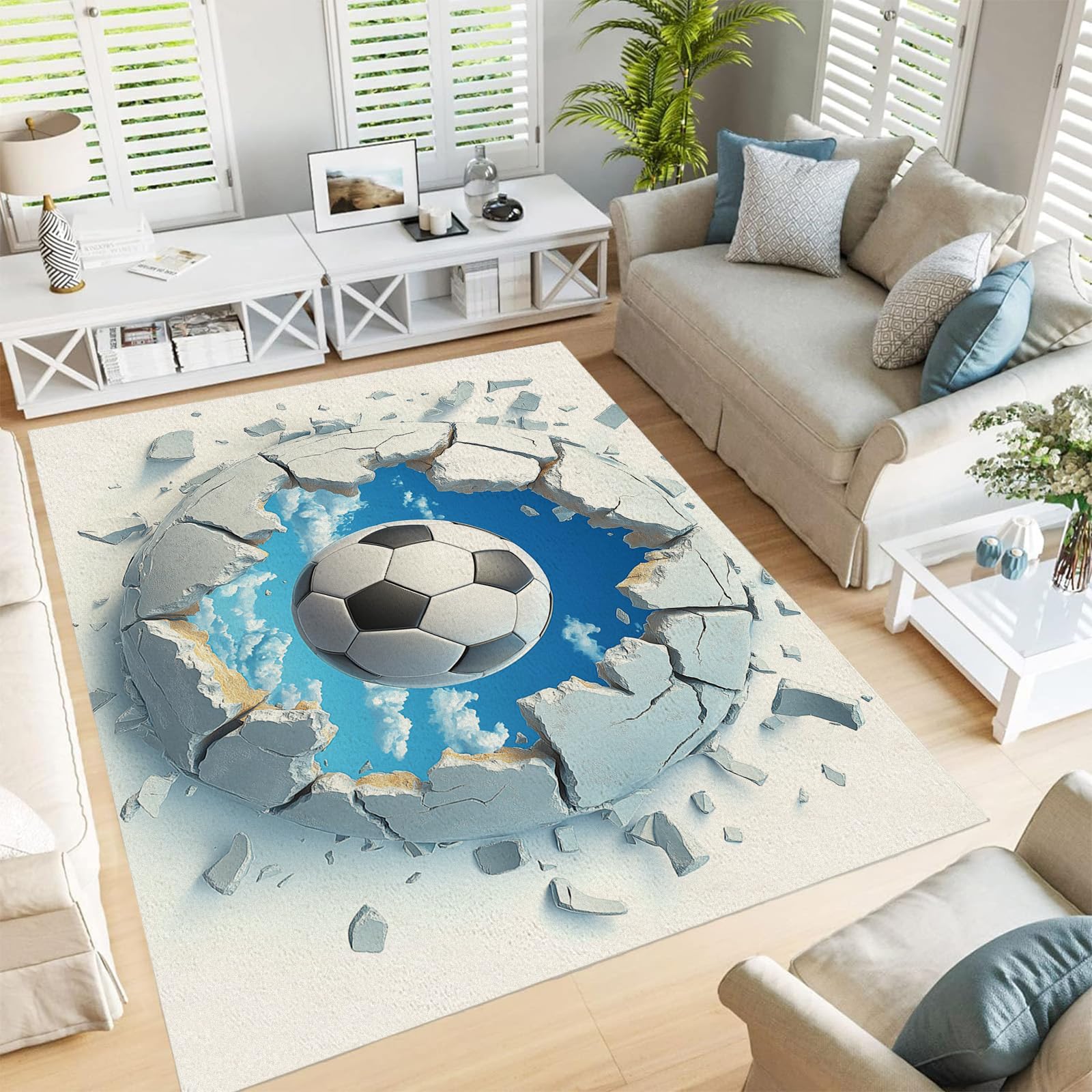 Tapis de salon doux et léger motif mur fissuré moderne
