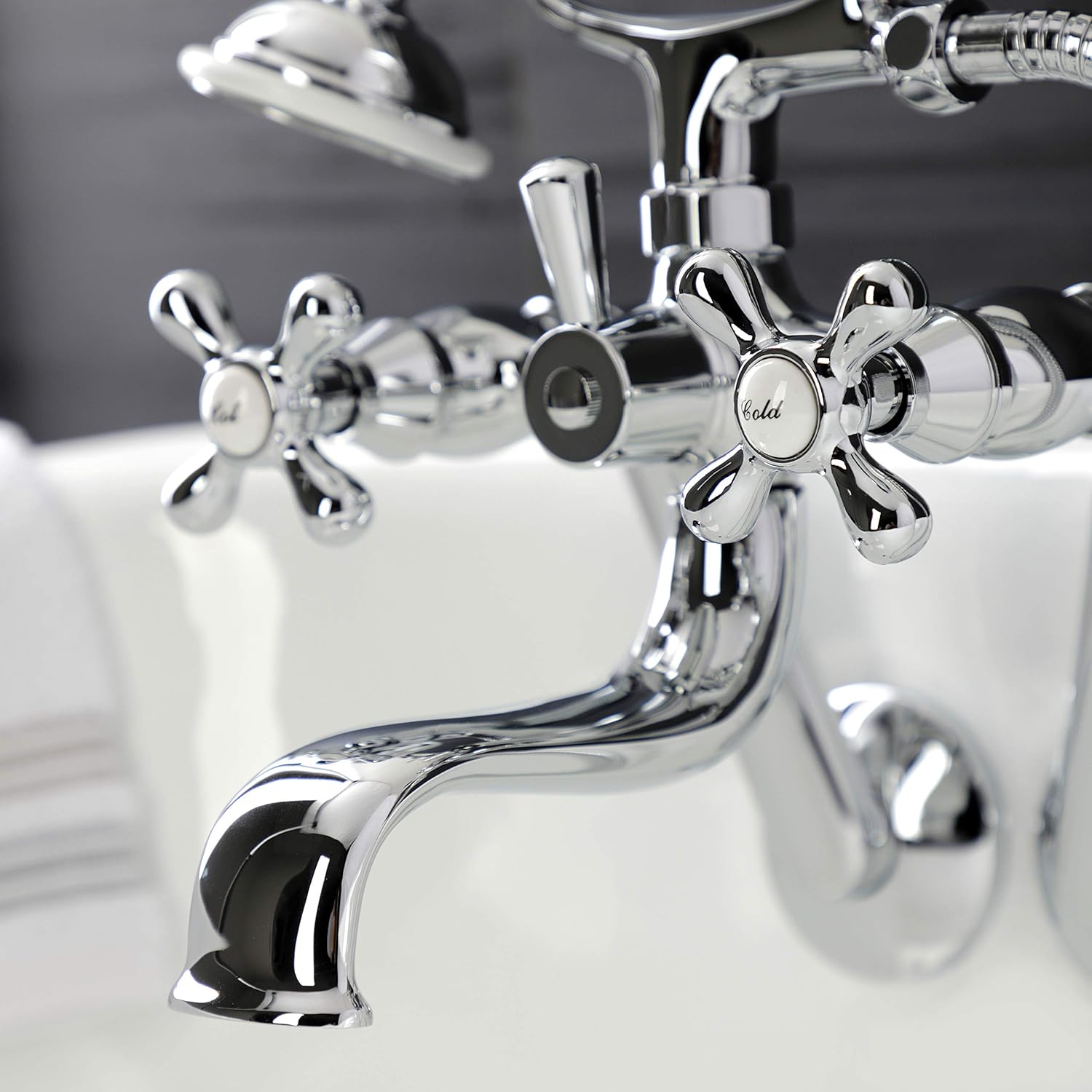 Kingston Brass KS229C Kingston Wall Mount Clawfoot Tub Faucet with Hand Shower, Polished Chrome
