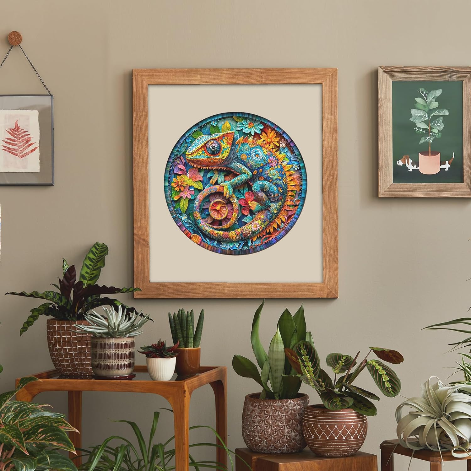Jigfoxy Wooden Puzzles for Adults, Paper Chameleon Wood Puzzle for Adults, Unique Animal-Shaped Wooden Jigsaw Puzzle, Christmas Thanksgiving Gifts for Family and Friends (S-8.5 * 8.5in-100pcs)