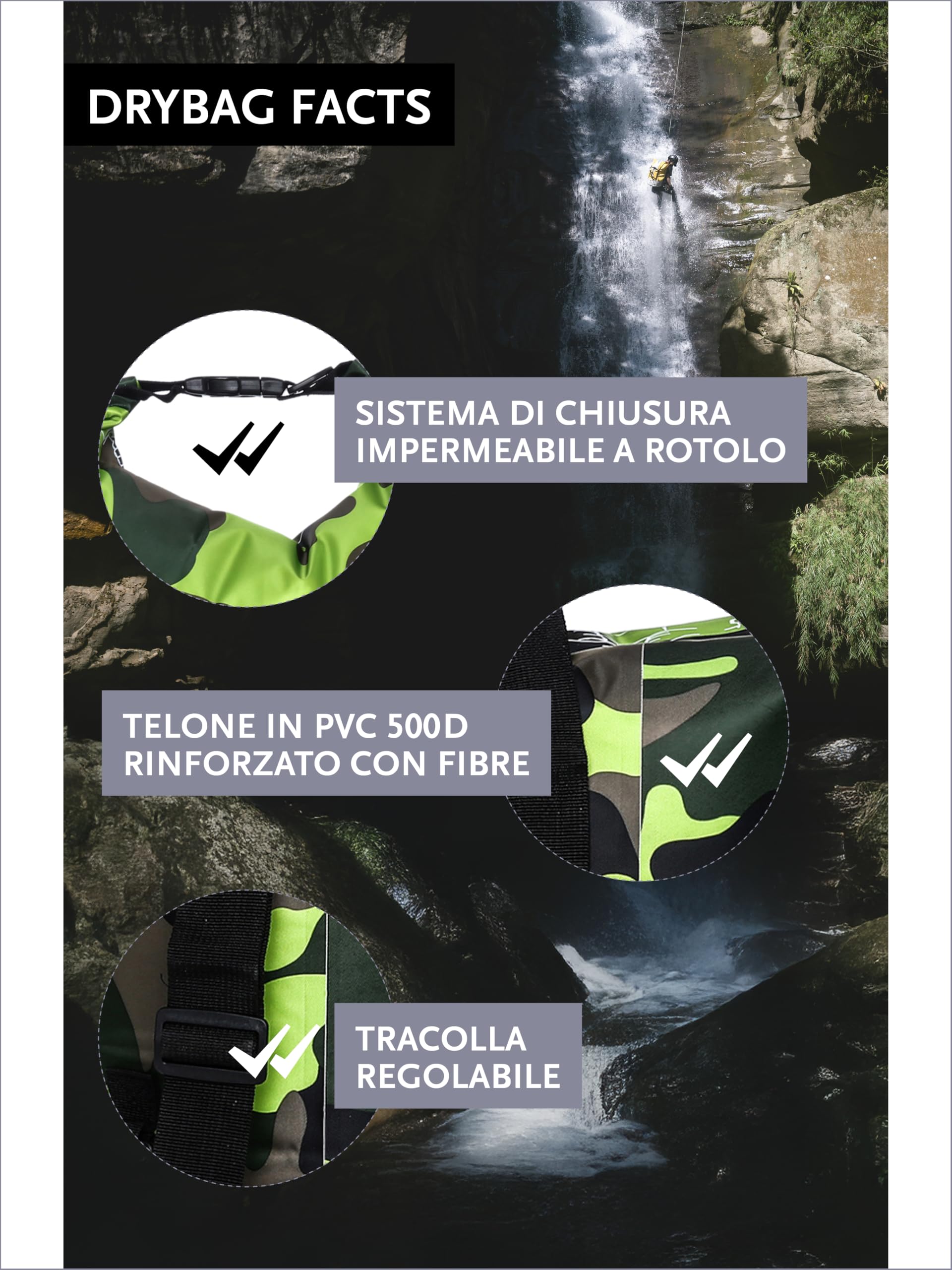 DonDon Dry Bag Borsa Impermeabile da 2l, 5l, 10l, 15l, 20l, 30l con Tracolla