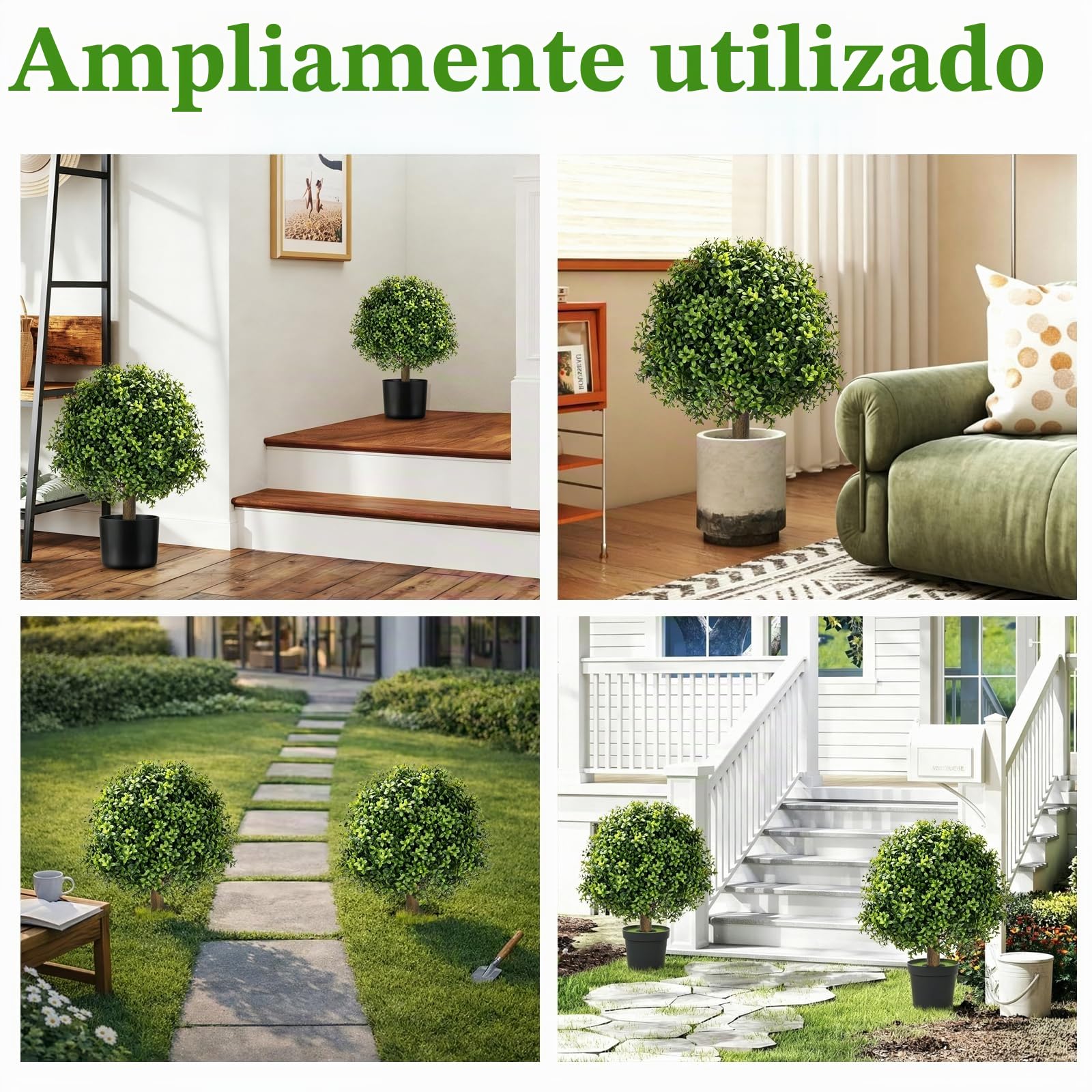 2 Piezas Bola de Boj Artificial 60 cm Plantas Artificiales Exterior Resistentes UV Topiarios Artificiales Realista con Esquejes para Deco Exterior Jardin Balcón, Verde
