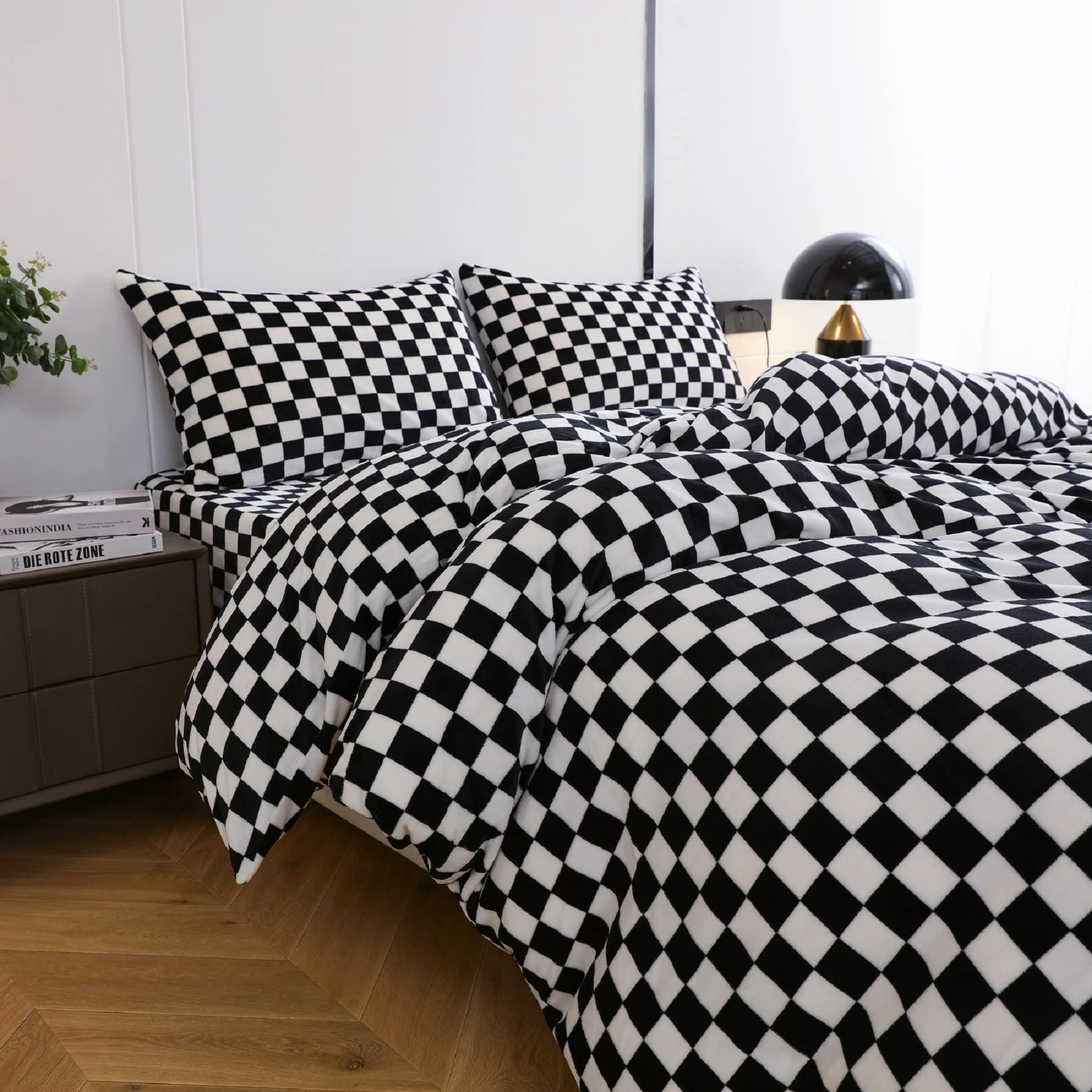 Winter Plüsch Bettwäsche Set – 155x220 Cm, Kariert, Mit 2 Kissenbezügen