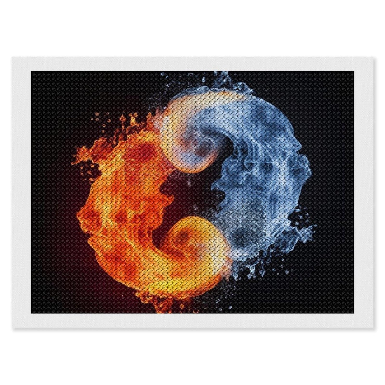 Yin Yang Fire Water Diamond Art Kits for Adults, DIY 5D Diamonds Painting Kits for Beginner, Round Full Drill Diamond Dots Painting, 12"x16" Diamonds Pictures Gem Art and Crafts Wall Decor