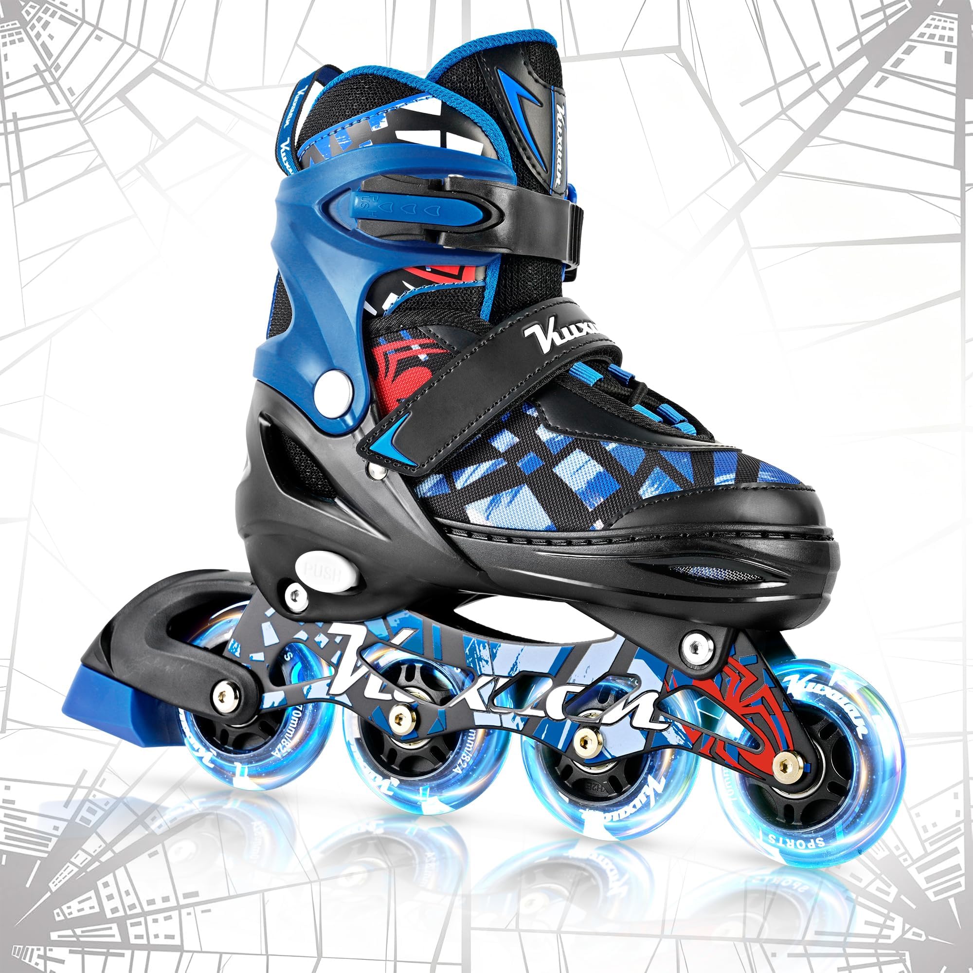 Kuxuan Boys Adjustable Inline Skates with Light up Wheels, Fun Illuminating Skates for Kids Girls Youth