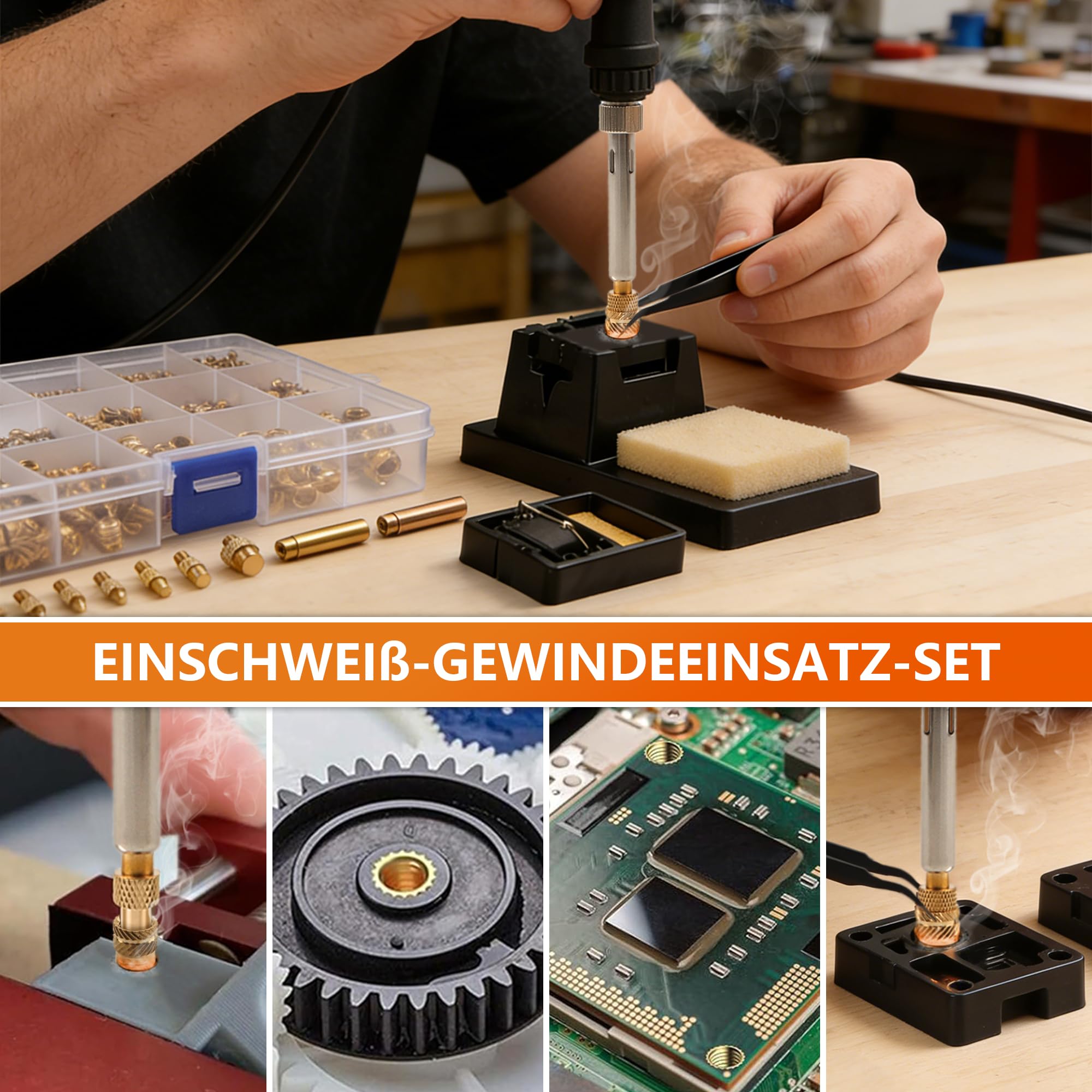 Zestaw 450 sztuk końcówek gwintowanych, LCD, regulowana temperatura, lutownica z 7 końcówkami lutowniczymi i 2 adapterami i stojakiem do lutownicy i pęsetą, 450 szt. końcówek gwintowanych M2 M2,5 M3
