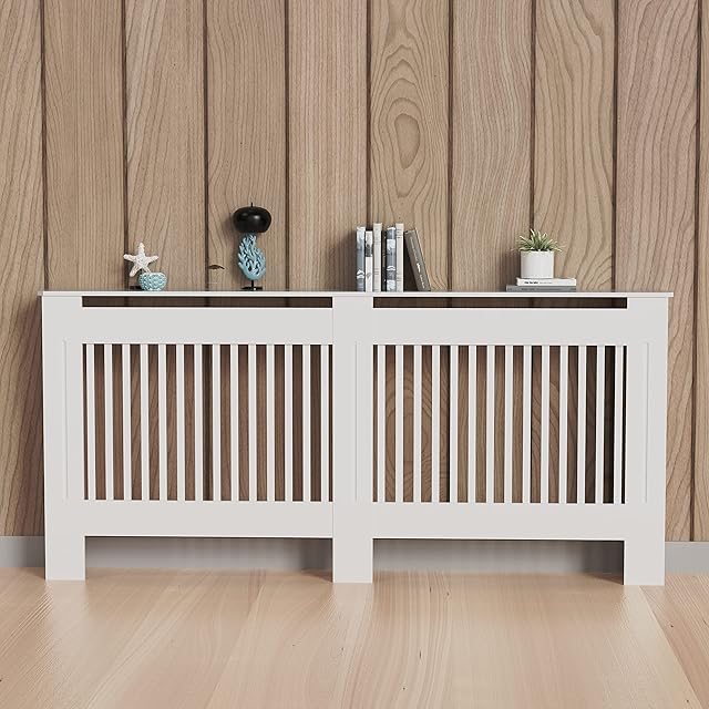 High Radiator Cover Wood Cabinet: 92cm Height White Large Heater Covers Vertical Slats Modern Tall Radiators Shelf Thicken MDF Wooden Bedroom Hallway Home Furniture Wall Cabinets for Living Room