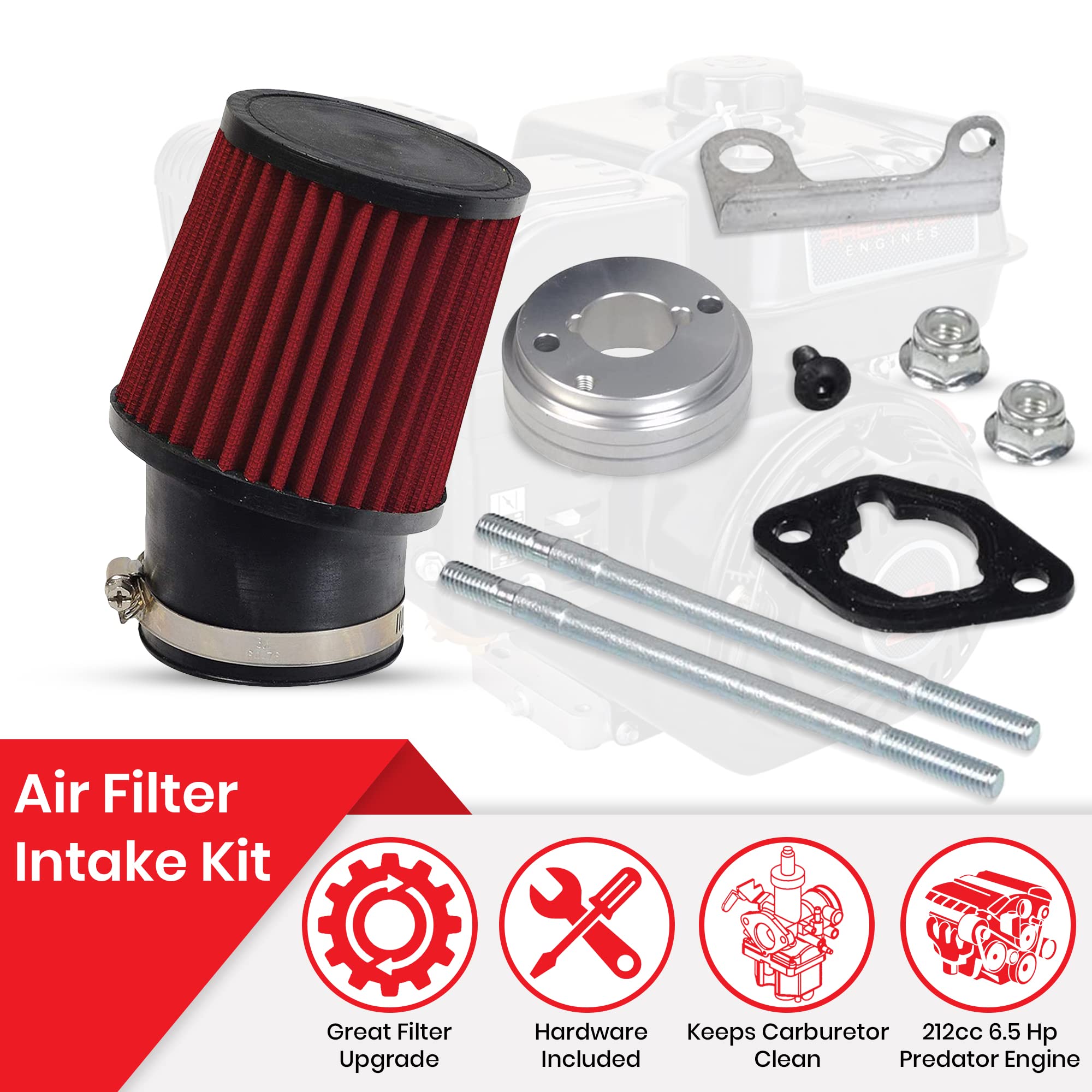 AlveyTech High Performance Air Filter Intake Kit fits Coleman RB200, B200, BT200X & CT200U 212cc Mini Bike -Universal Replacement Accessories Parts, for Powersports Go-Kart Gokarts Cart, Red : Automotive