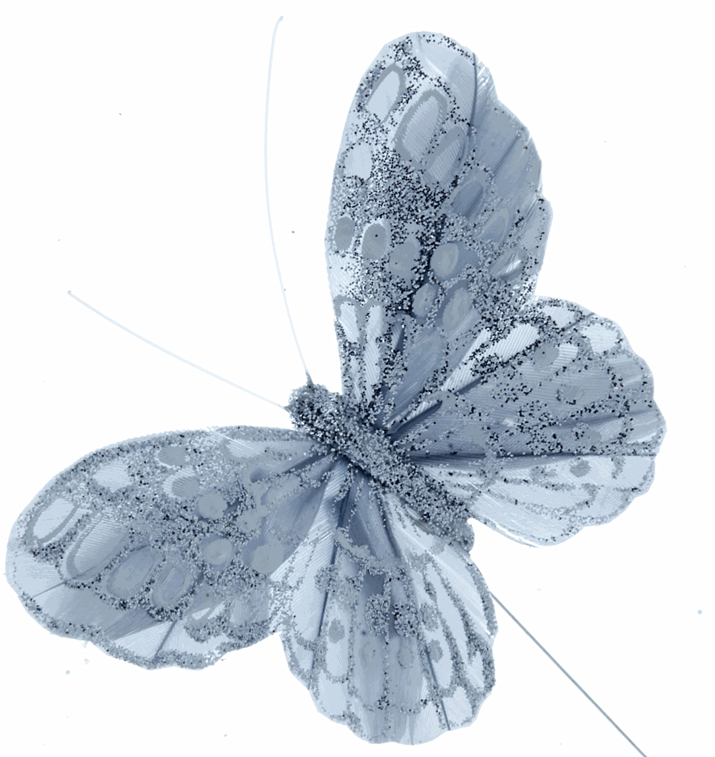 Corsage Creations Silver Glitter Butterflies | 7Cm Butterflies With 20Cm Wire | Ideal For Bridal Bouquets, Wrist Corsages & Floral Arrangements | Pack Of 12 (Silver)