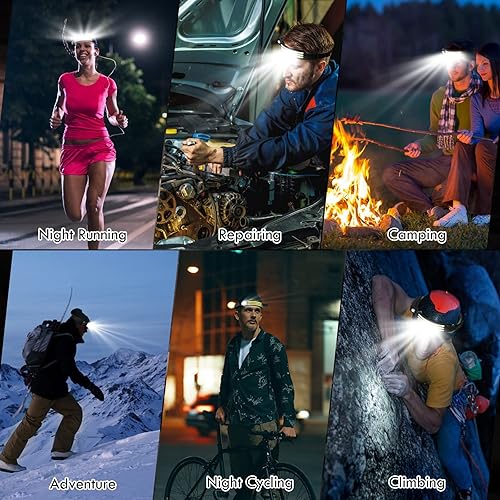 Miniatura 7 de DAWINSIE Linterna frontal LED recargable (2 unidades), lámpara de cabeza de haz ancho de 230 con sensor de movimiento, linterna impermeable para