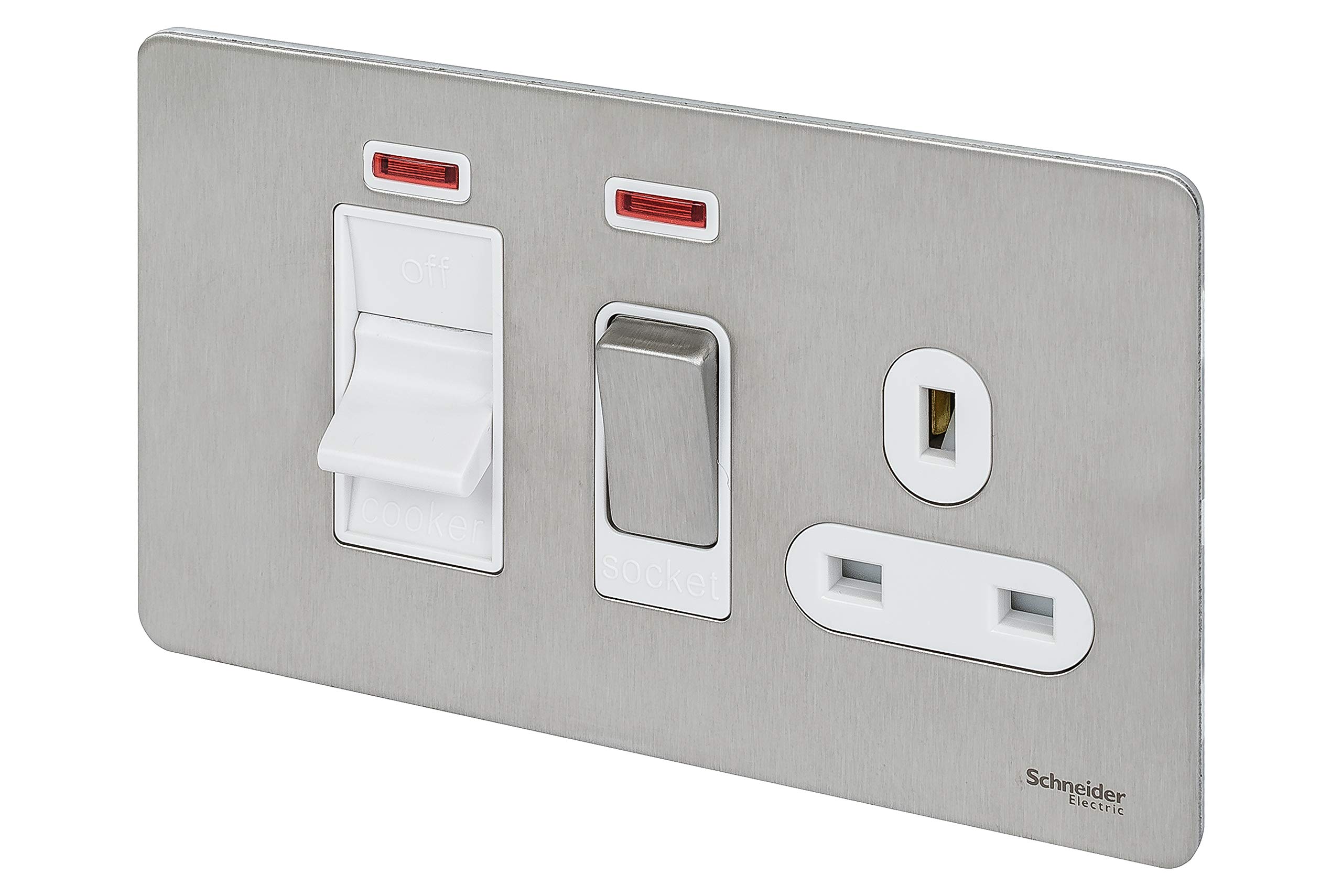Schneider Electric Ultimate Screwless Flat Plate, Switched Cooker Control Unit with 13A Socket and Neon Indicator, 45A - Image 2