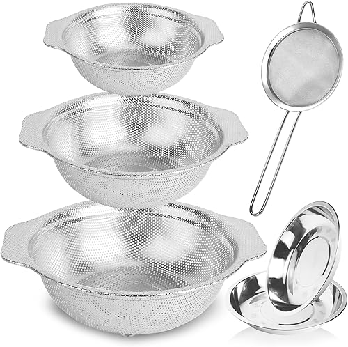 Cuenco colador de arroz, juego de 6 coladores de acero inoxidable, colador de arroz de 3 cuartos de galón, 4 cuartos de galón 5 cuartos de galón 5