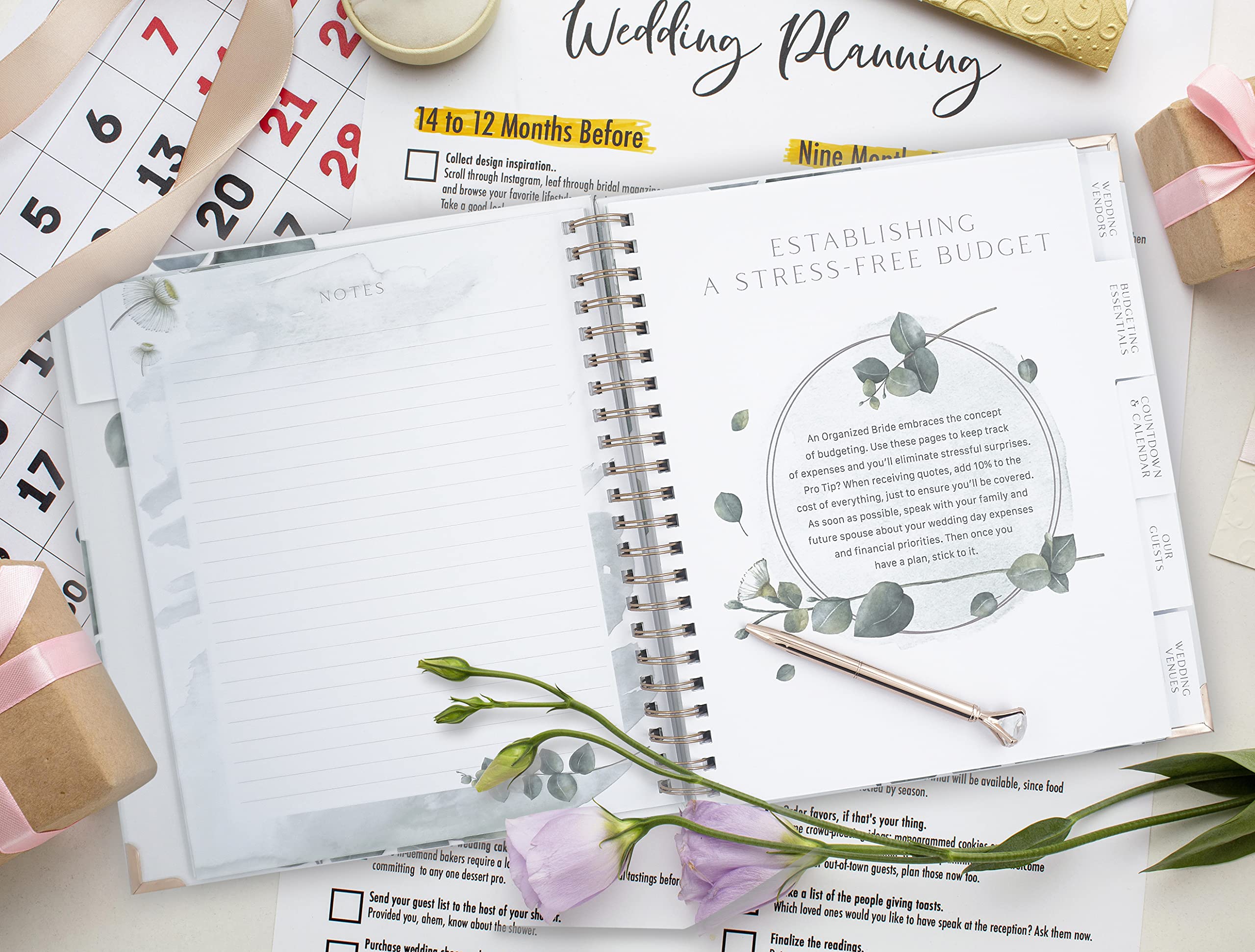 Wedding Planner Book, Checklist, and Organizer For The Bride and Set With Gold and Jewel Pen- Best Gift for Bride-To-Be And Engaged Couples, Complete Bridal Planning Journal for Engaged Couples- Hardcover and Comes In A Gift Box