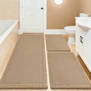 Upgrade Waffle Bath Mat Set 3 Piece, Boho Bathroom Rugs Absorbent Non Sl...