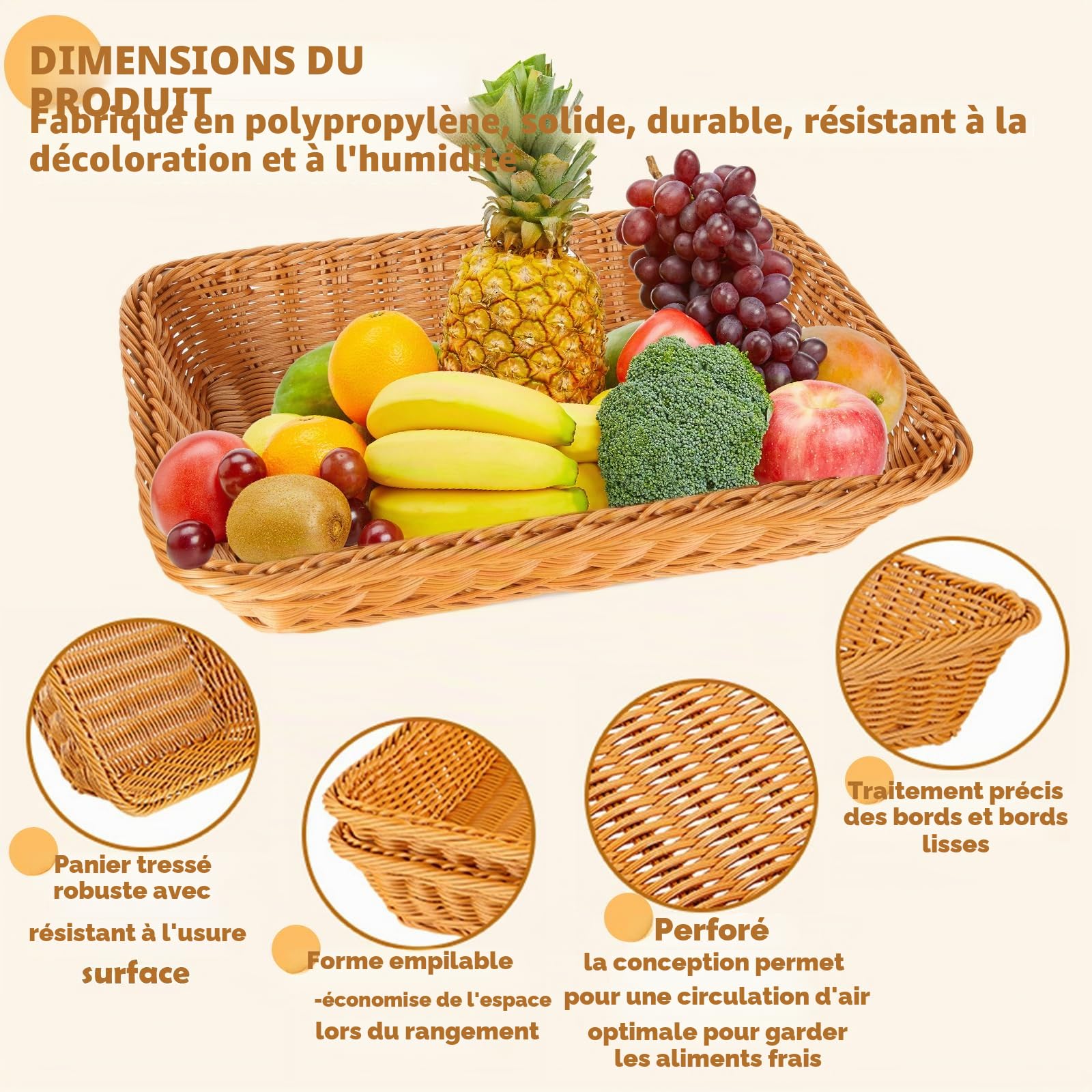 AKOLAFE 3 Pièces Corbeille a Pain en Osier 35 x 25 x 7 CM Panier Pain Empilables Panier a Pain de Service Brun Panier Osier Rectangulaire Corbeille Osier pour Pain, fruit, Légume, Ustensile de Cuisine