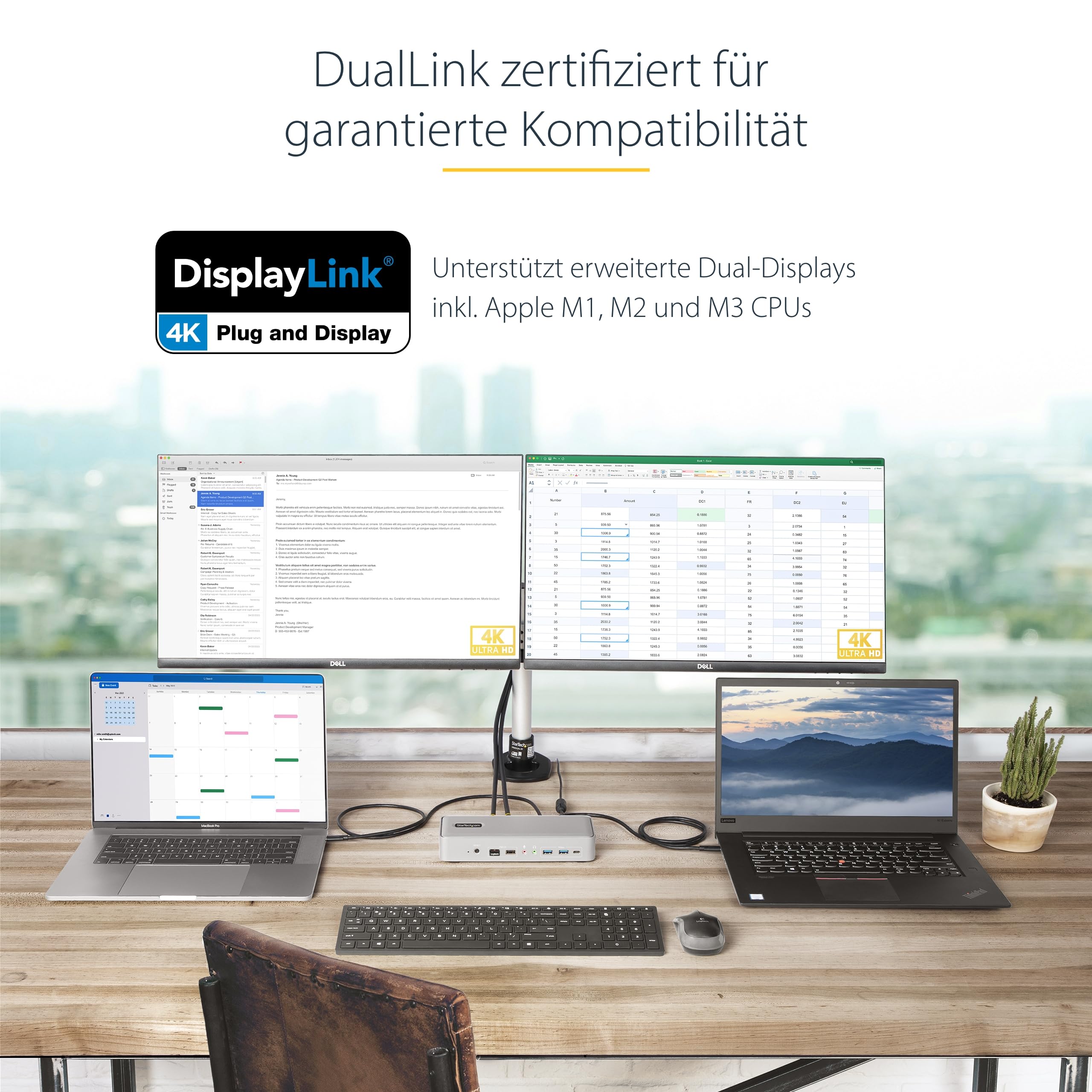 StarTech Dual-Laptop USB-C KVM Dock, Dual 4K 60Hz DisplayPort, 90W, 5x USB | Dual-Monitor KVM-Switch für zwei Notebooks, 45W Power Delivery, für Windows, macOS, ChromeOS, Linux, Apple M-Serie