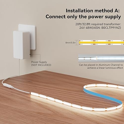 Miniatura 7 de MIWISE Tira LED COB de 20 pies20.0 ft, CRI 90+ blanco natural 4000 K de alto lúmenes, súper brillante, flexible, DC24V, cinta de luz LED, para