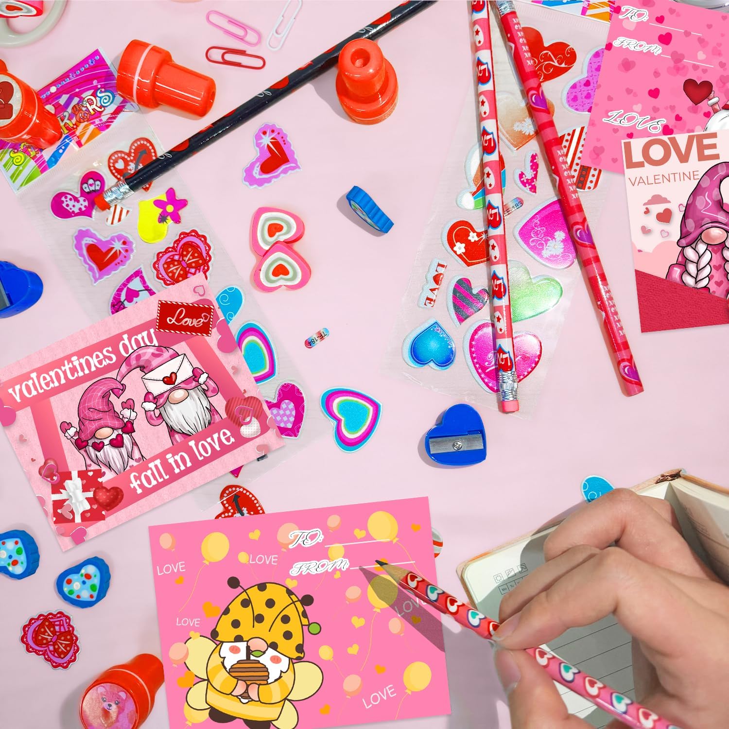 497PCS Valentines Day Gifts for Kids, 36 Pack Valentines Day Party Favor with Cards Pencils Stickers Erasers Stampers Classroom Prize School Exchange Boys Girls Party Favors