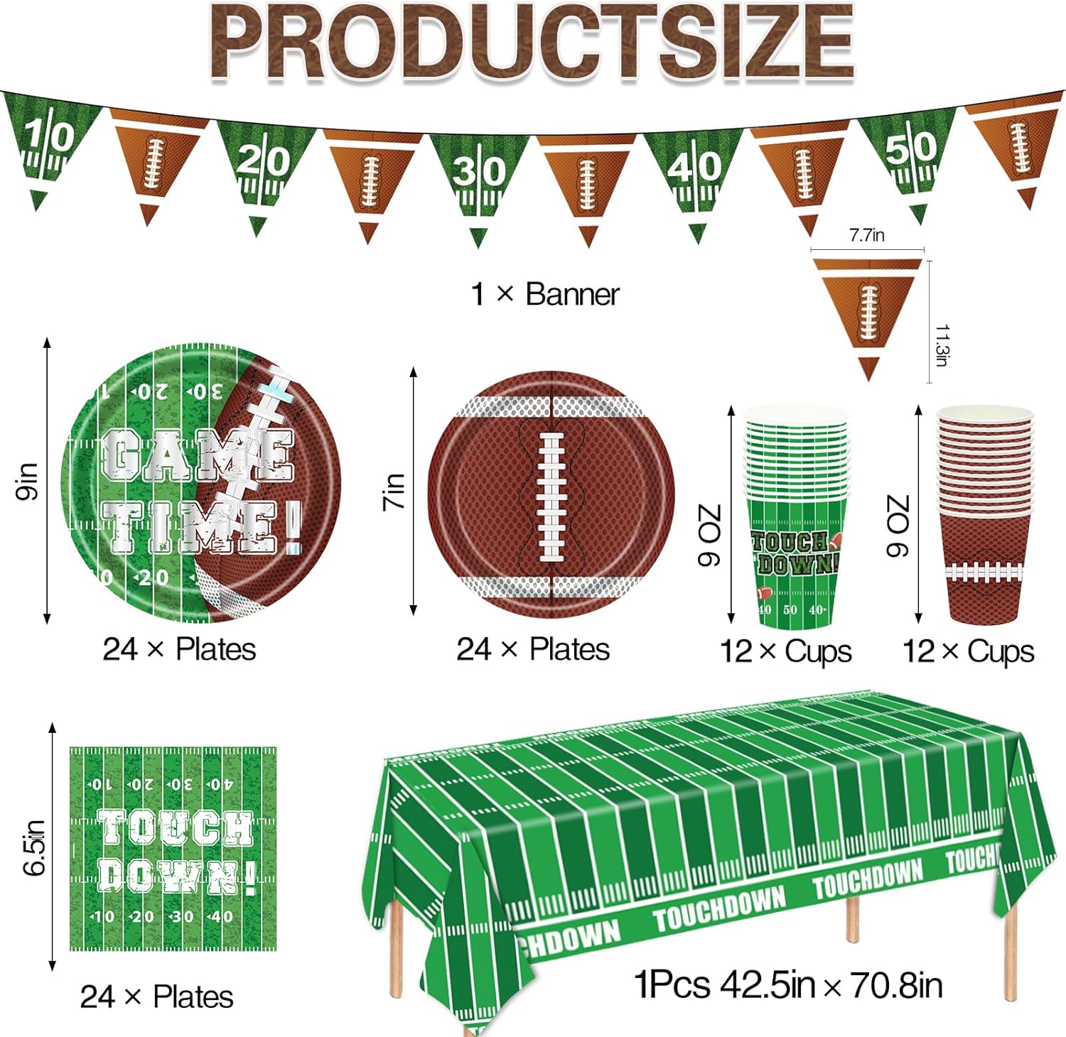 Football Party Decorations 98Pcs Football Birthday Party Suppiles Set Include Plates and Tablecloth Sport Theme Party Favors Kit - Image 2