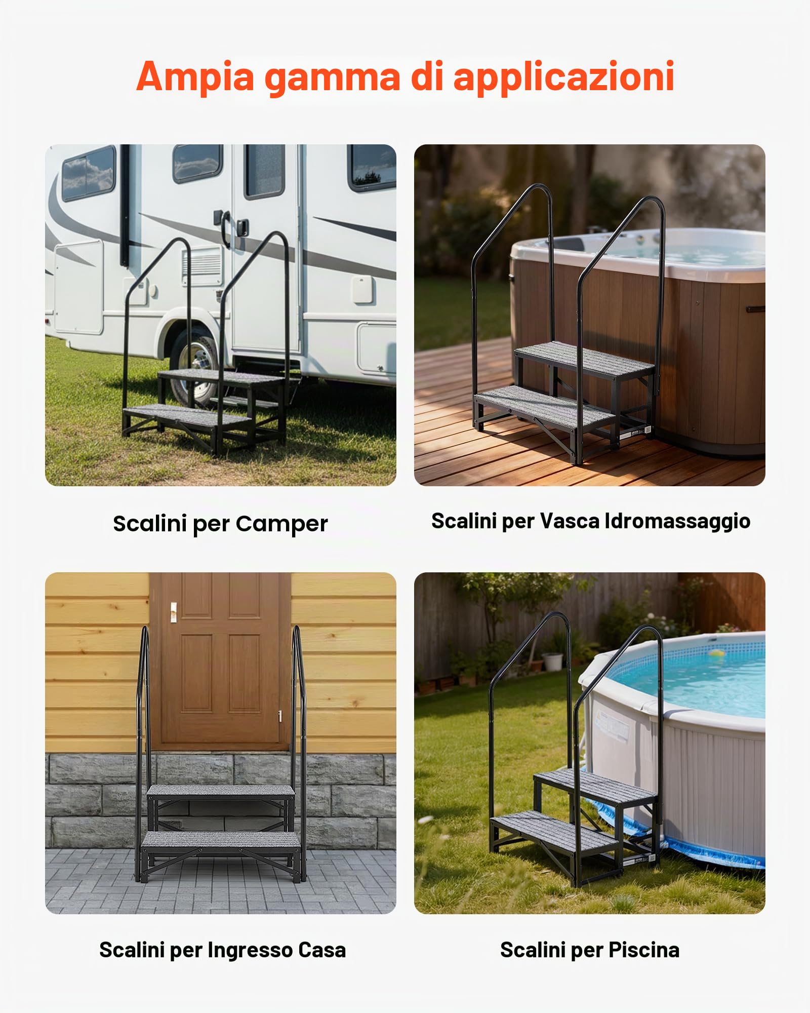 VEVOR Scaletta per Camper con 2 Corrimani a 2 Gradini capacità di Carico di 300 kg, Gradini per Camper Roulotte Antiscivolo per Animali Domestici, Scaletta 740 x 530 x 1120 mm per Roulotte Piscina