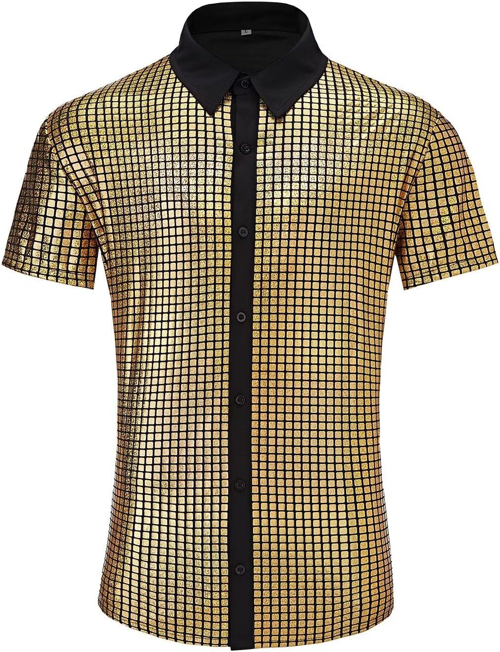 Men's 70s Disco Outfits Shirt Sequin Short Sleeve Top Prom Costume Halloween Party