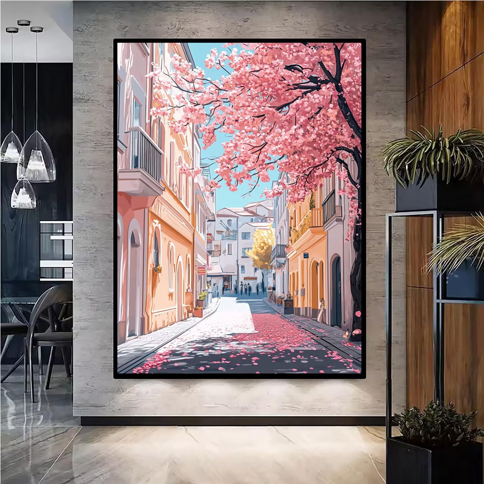 Diamond Painting Kit Completo, Diamond Painting Piccola Città, 5D Pittura Diamante Kit Manualidades Adultos DIY Diamantini Crystal Art Disegni Ricamo a Punto Croce Artigianale, 60x90cm Città j0-903